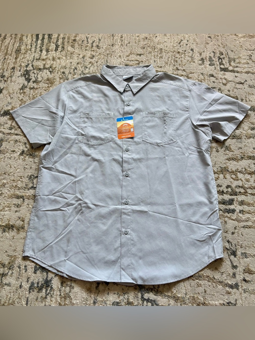 Columbia Red Eagle Lake Short Sleeve Button Shirt NEW Men’s Lrge gray UPF